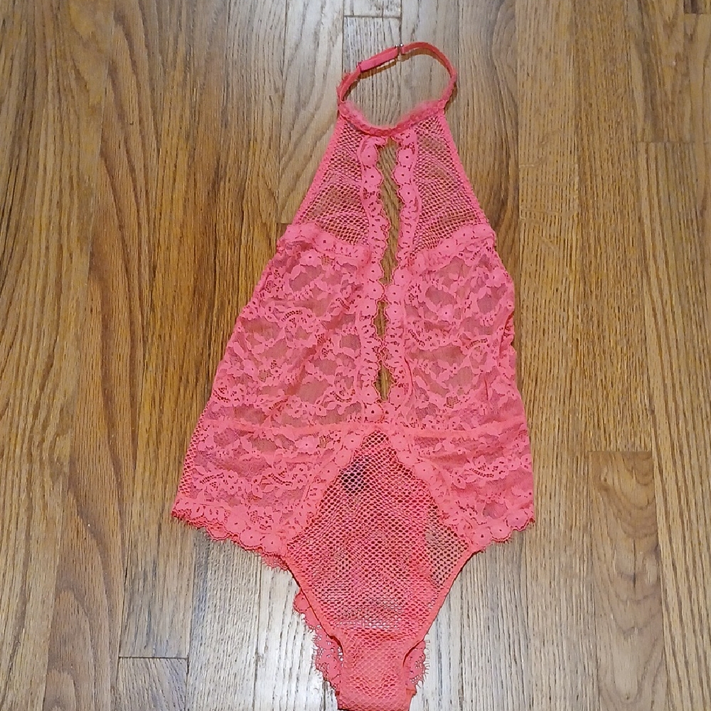 Victoria's Secret Coral Lace Halter Bodysuit